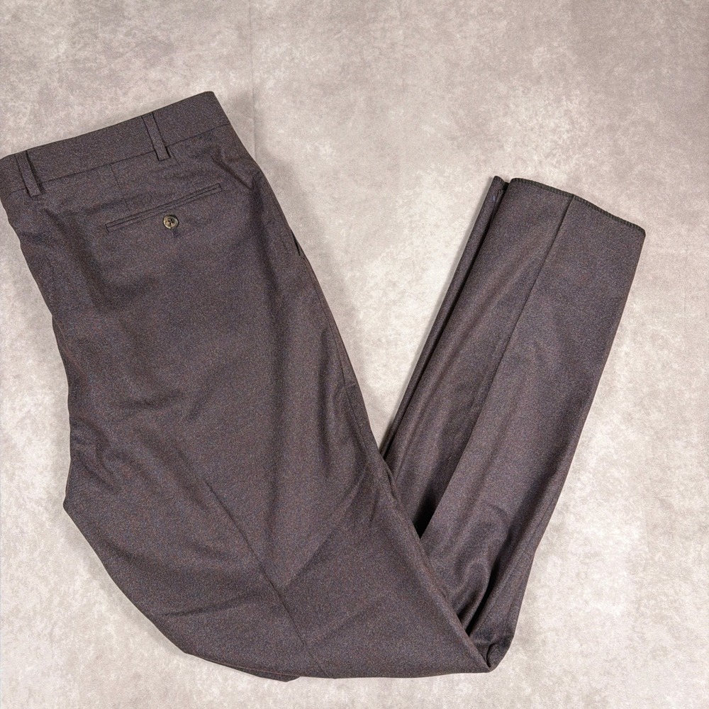 Robert Graham Tailored Fit Dress Pants Unhemmed 100% Wool 40R Brown Trousers